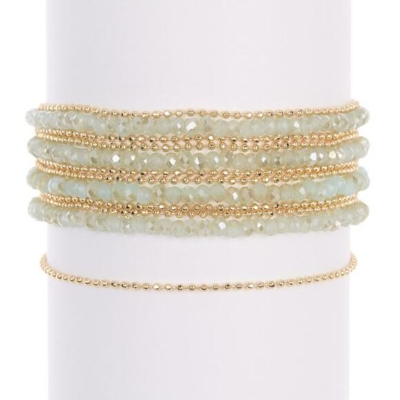 Halogen Beaded Ball Chain Layered Bracelet Green & Gold - Picture 1 of 5